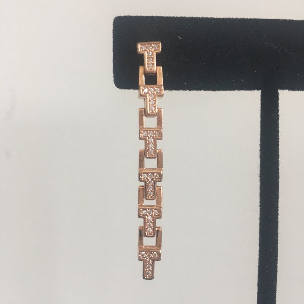 Rose Gold Pave " T " Earrings - Picture 2 of 4